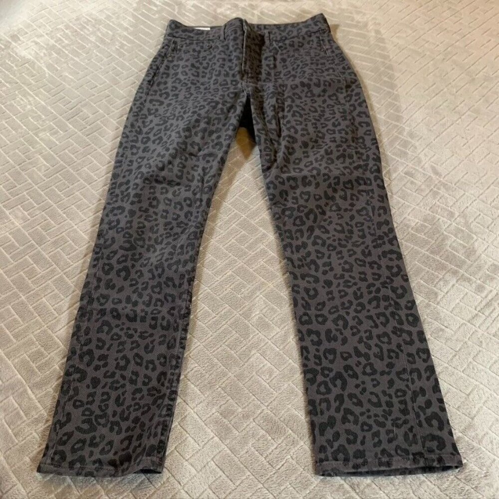 Gap Womens 28 Denim Jeans Gray Leopard Print Slim Straight High Rise Stretch